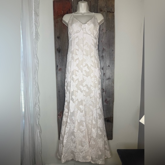 ASOS Just Me Satin Jacquard Maxi Dress in Cream Large - Picture 4 of 16